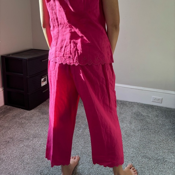 NEW Vintage Y2K Fuchsia linen set button-up embroidered top and capri - Small - Picture 3 of 10